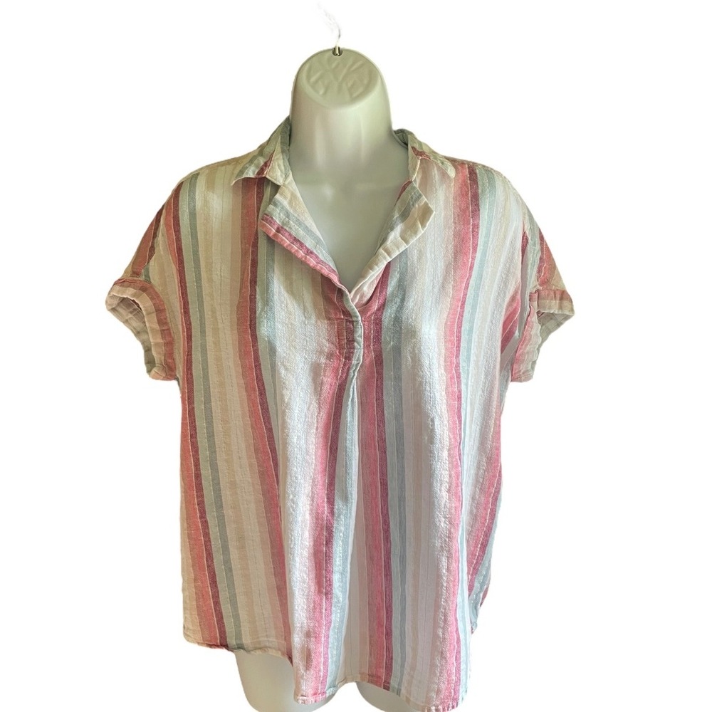 BeachLunchLounge Striped Top Button‎ Down Short Sleeve Casual Shirt M/M